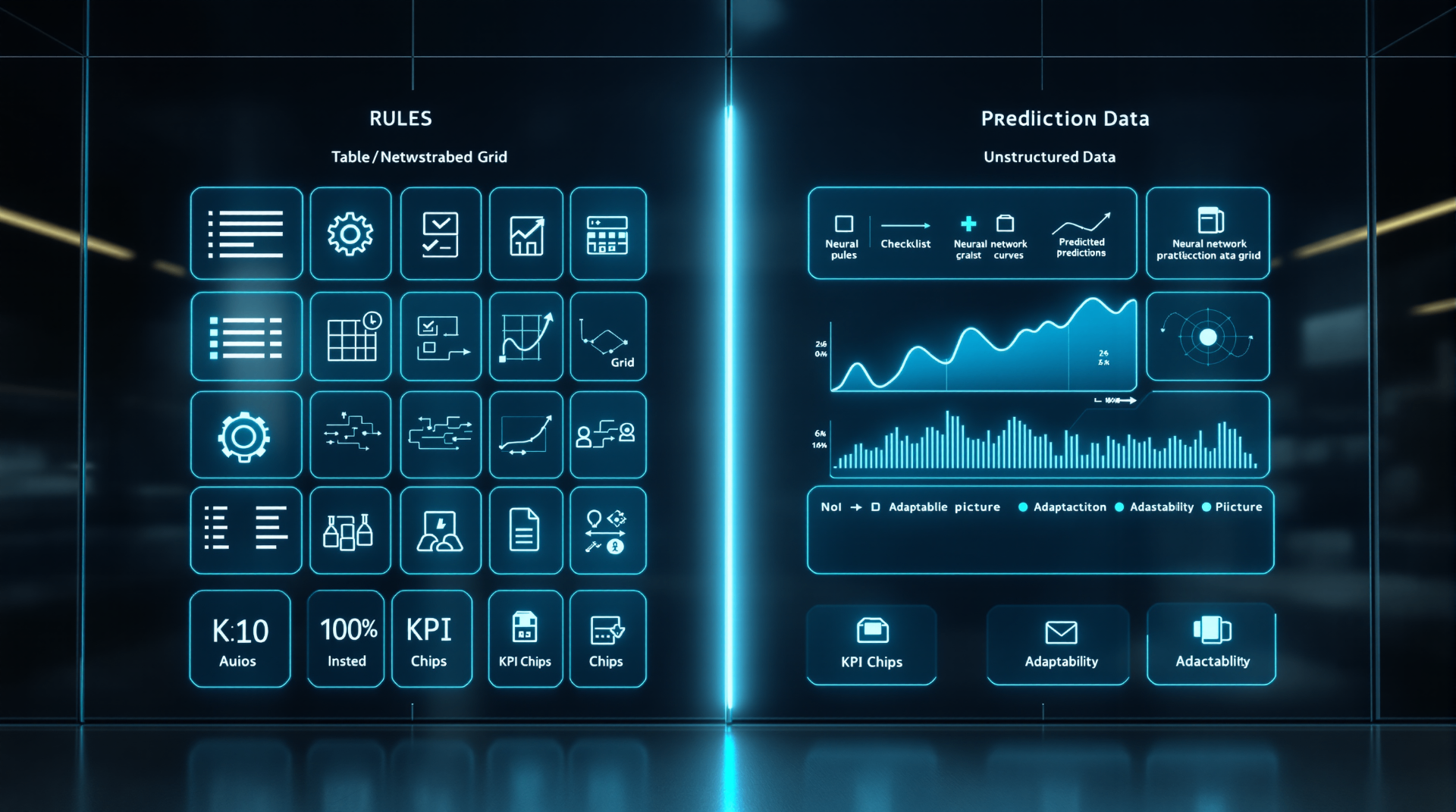 Document Automation with AI: Save Time, Reduce Errors - Advanced AI system interface showing rules-based automation vs prediction data analytics with technical dashboard visualization