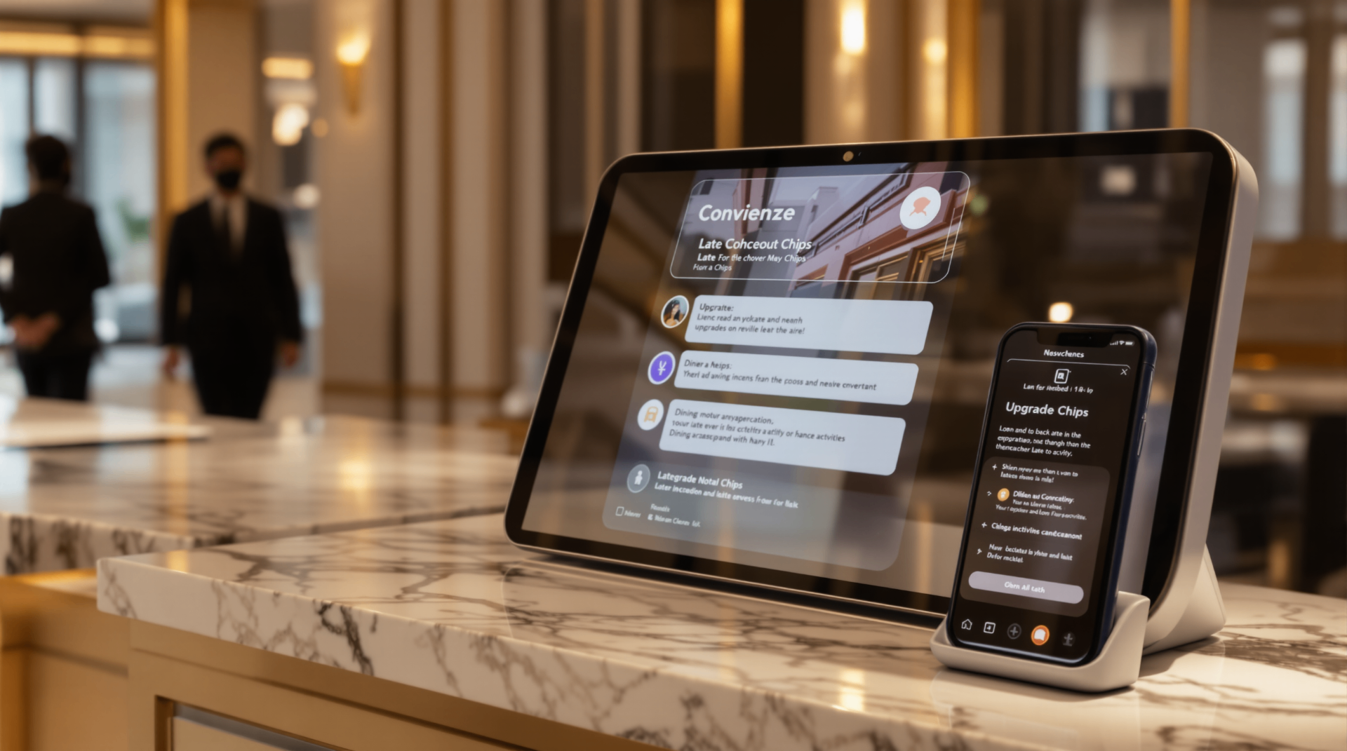 How AI Is Reinventing the Hospitality and Tourism Industry - Hotel check-in interfaces on tablet and smartphone showing AI-powered guest services