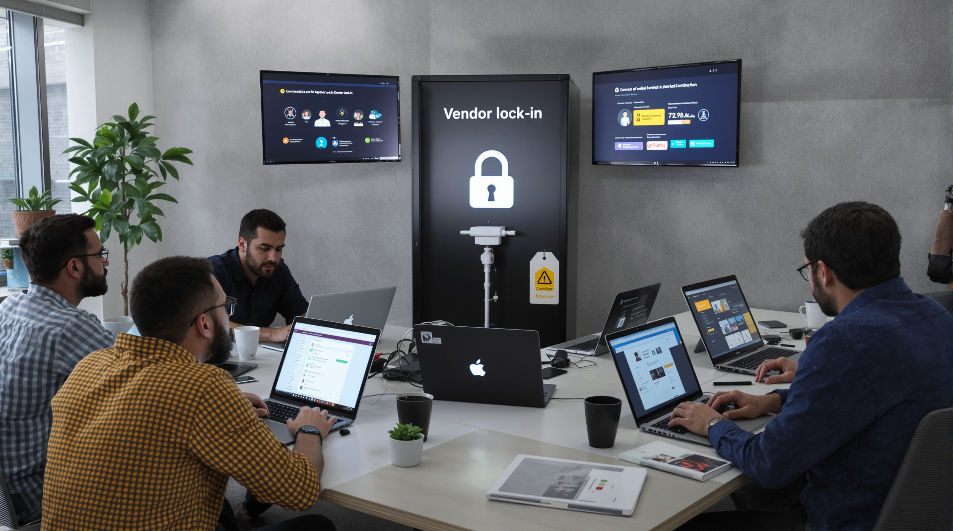 Top-5 Mistakes Startups Make When Implementing AI - Startup locked in chains by vendor contracts while competitors move freely with internal AI capabilities