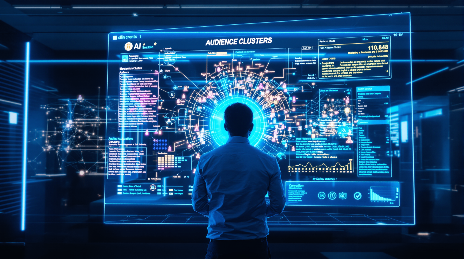 How AI Transforms Marketing: Segmentation, Optimization, and Personalization at Scale - Marketing executive analyzing AI-powered campaign performance dashboard with KPIs and ROI metrics