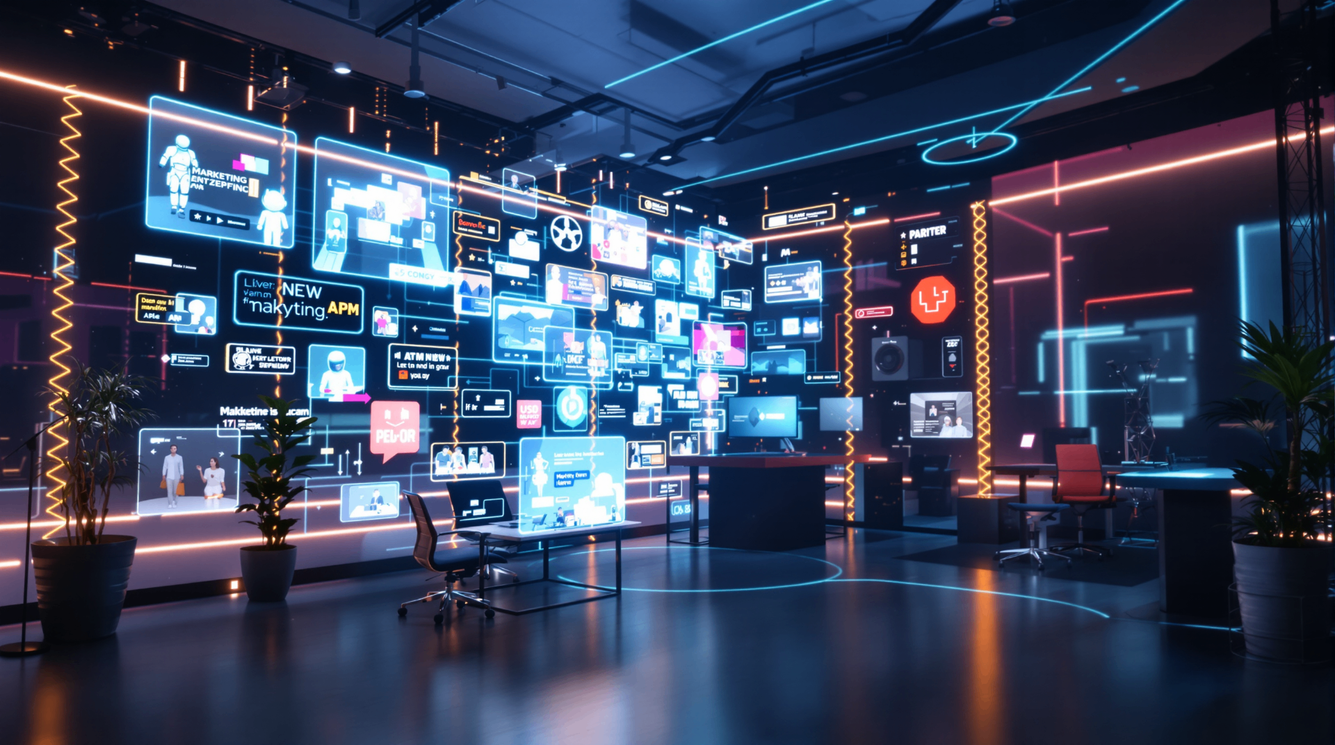 How AI Transforms Marketing: Segmentation, Optimization, and Personalization at Scale - Marketing team collaboration with AI analytics split-screen showing data insights and strategy planning