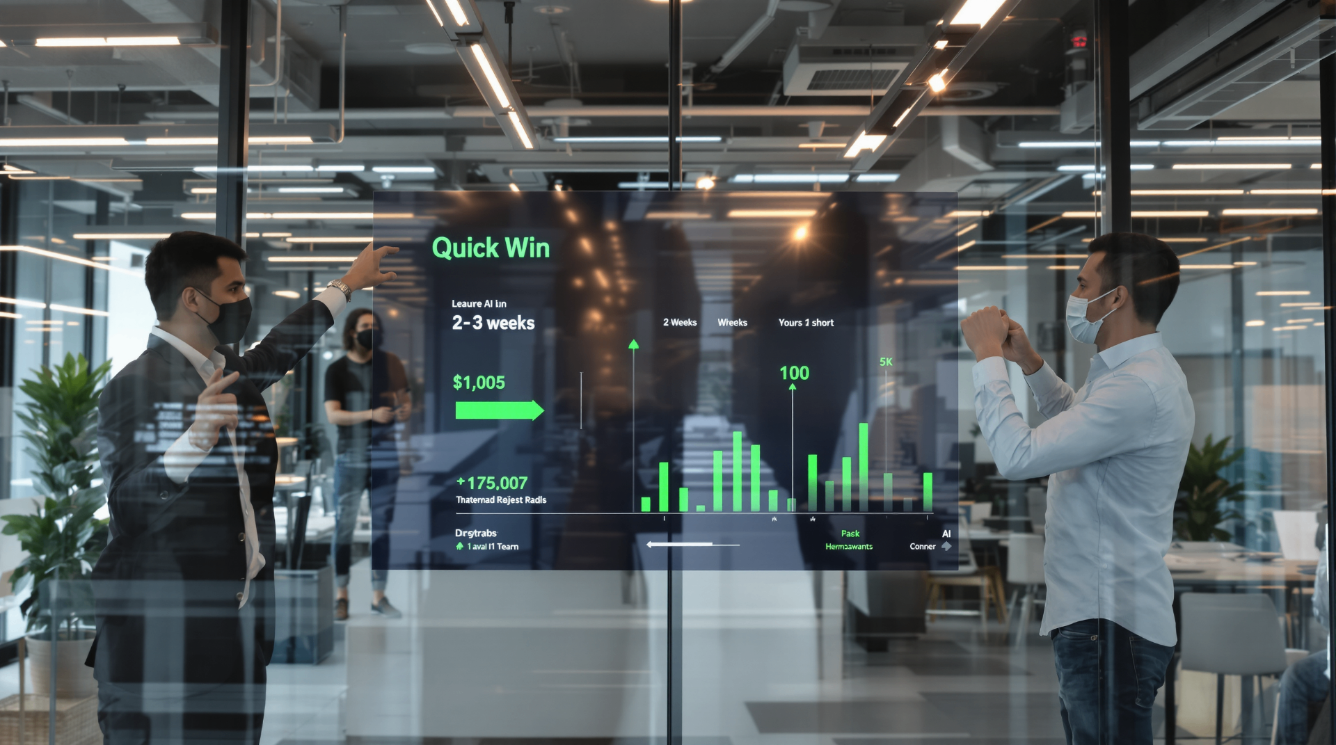 AI MVPs in 2–3 Weeks: Why Small Tests Beat Big Transformations - Team member presenting MVP strategy with focus on immediate implementation