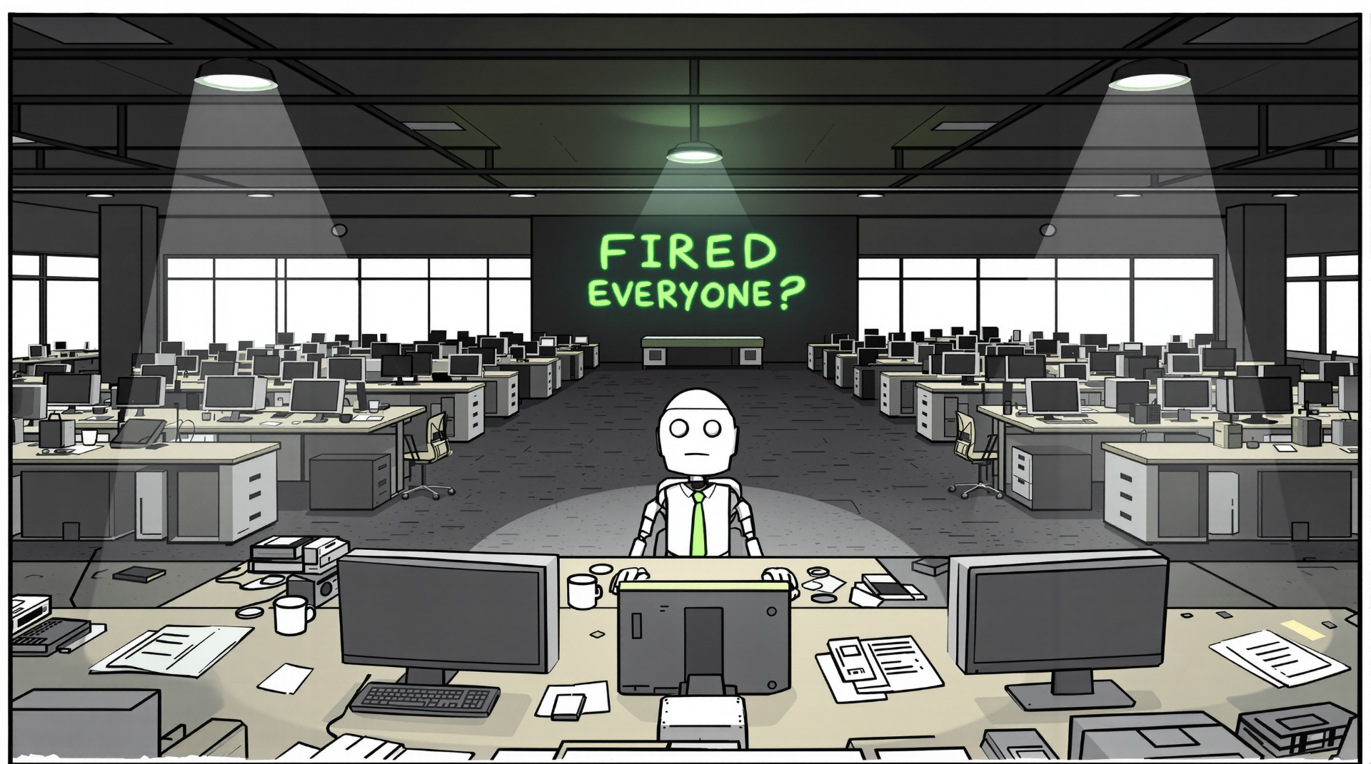 "Can We Fire the Entire Staff with AI?" – Why Automation Doesn't Equal Layoffs - Business professionals engaged in creative brainstorming, strategic planning, and interpersonal collaboration